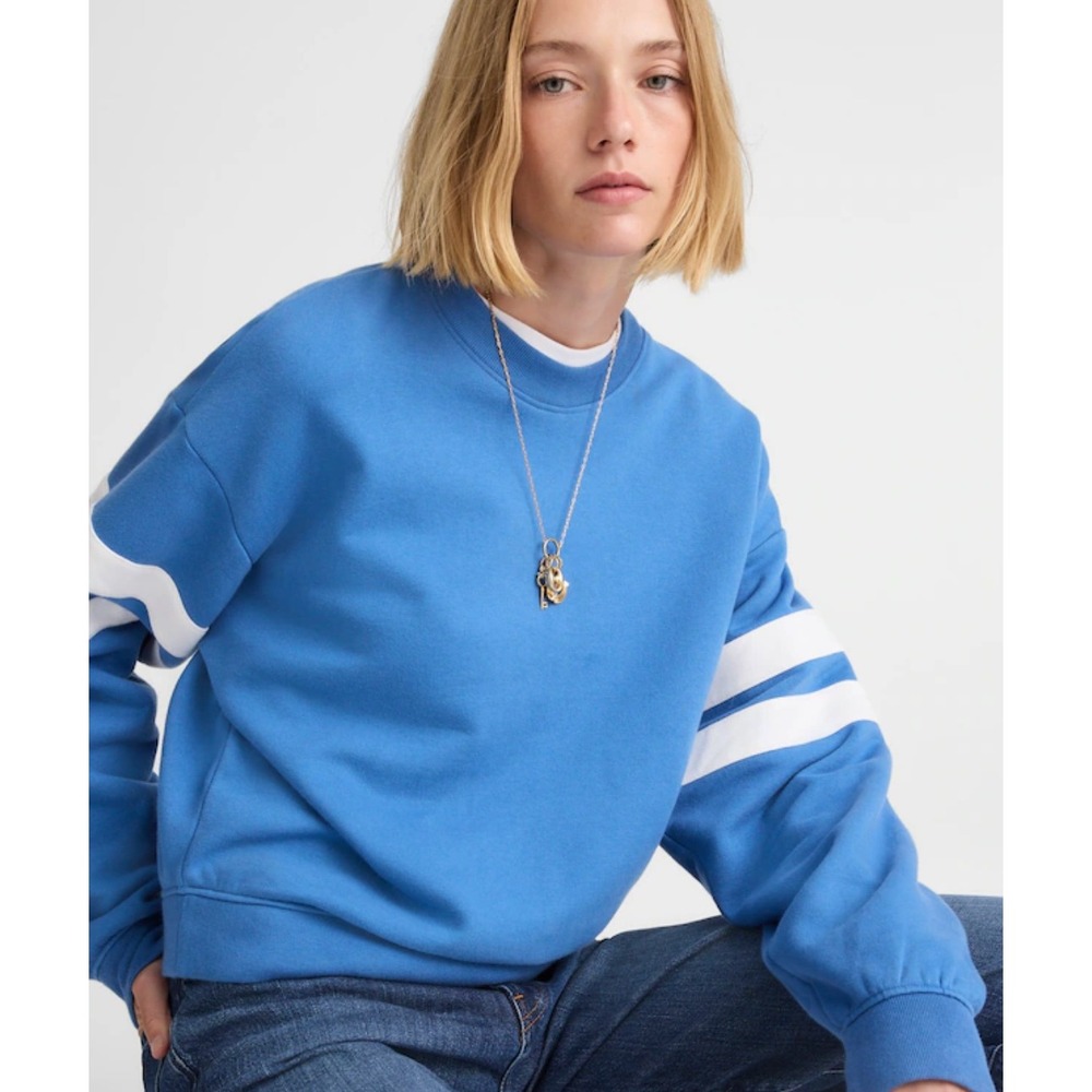 J.Crew | NWT Crewneck Varsity Sweatshirt Warm Riviera Blue White | Sz XS